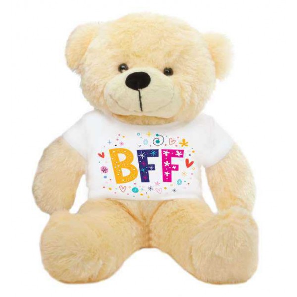 Peach 2 feet Big Teddy Bear wearing a BFF T-shirt